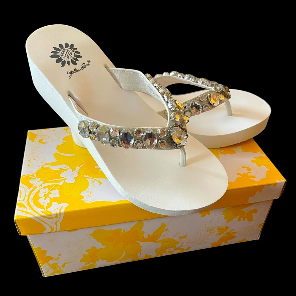 YellowBox White Gemstone flip flops (brand new)
